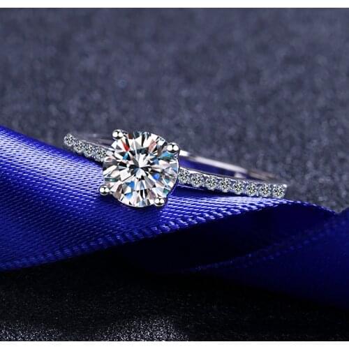 Silver Excellent Cut 1 Carat D Color Good Clarity Diamond Test Passed Moissanite Ring Silver 925 Party Jewelry Engagement Gift