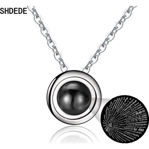 SHDEDE 100 Language I Love You Necklace Pendants Women Lady Jewelry Fashion Romantic Gift Projection Accessories Silver -WH32