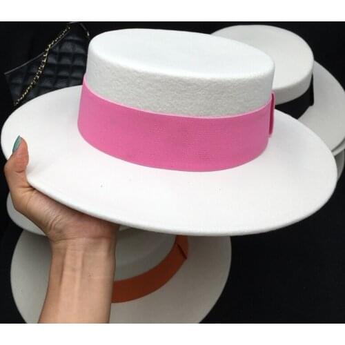 Fedora About new winter white wool hat M the candy color straps British eaves socialite hat female flat hat