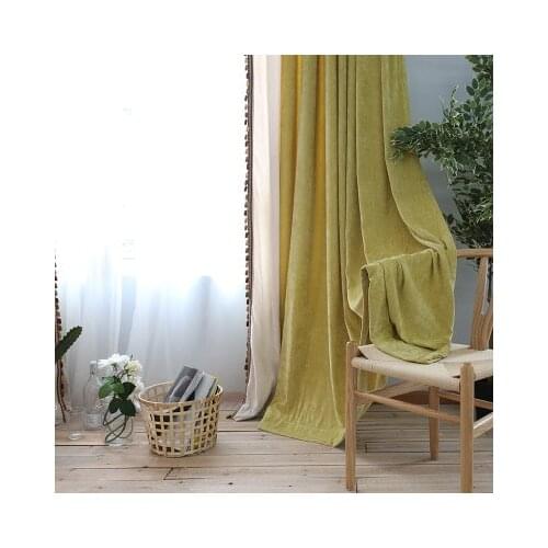 European Style Curtains for Living Room Bedroom Simple Solid Color Stitching Chenille Cashmere Fabric Curtain Cotton White Tulle