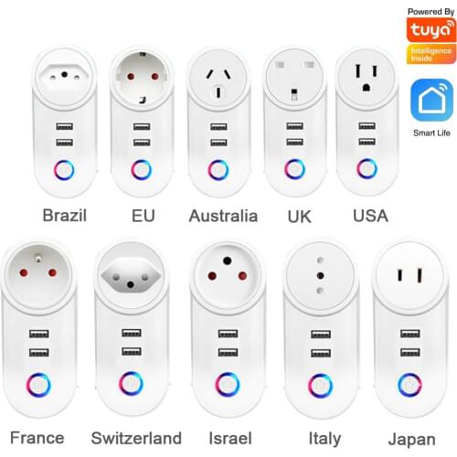 Tuya Smart Life App 100-240VAC Wireless 2.4G wifi Socket General Power Energy Saving with 1A 2A USB Port EU type alex and google