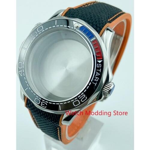 20ATM Waterproof 316 Solid Stainless Steel 41mm Watch Case Black/Blue/Red Bezel Black Strap Fit ETA2824 PT5000 Sea-Master Style