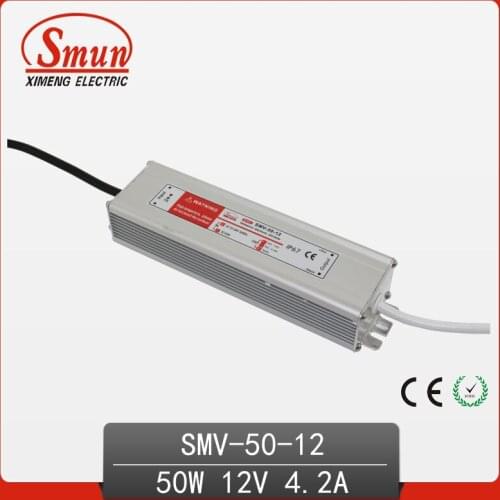 50W 12V 4A Waterproof IP67 LED Driver Switching Power Supply for Led Strip Light with CE ROHS 1 Year Warranty SMV-50-12