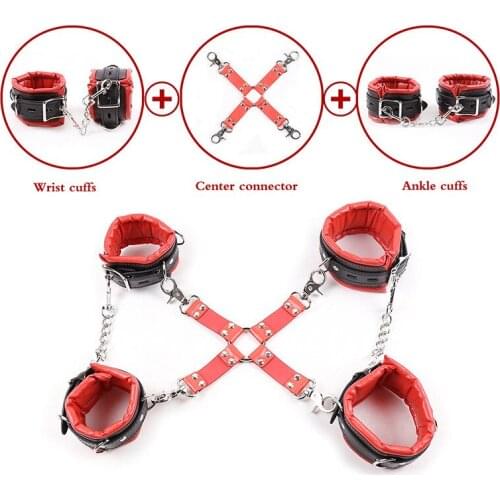 High Quality Adult Products Leather Sponge Sex Handcuffs Ankle Cuff Bondage Gear Adult Games Sex Toys Bdsm Set Toys for Adults