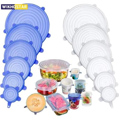 WIKHOSTAR 6/12pcs Silicone Cover Stretch Lids Reusable Universal Silicone Bowl Pot Lid Food Fresh Bowl Cover Kitchen Accessories
