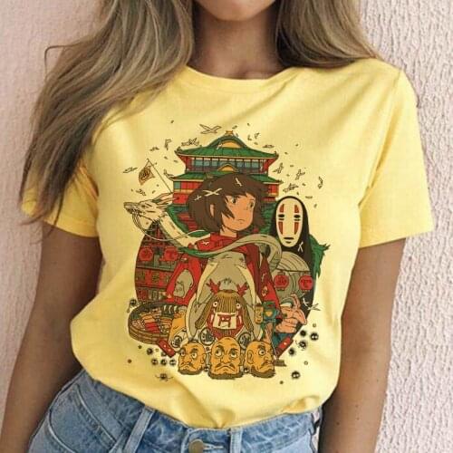Hayao Miyazaki Spirited Away Studio Ghibli Graphic Print Women Blouses Harajuku Aesthetic Anime Shirt Yellow Tops Casual Blusas