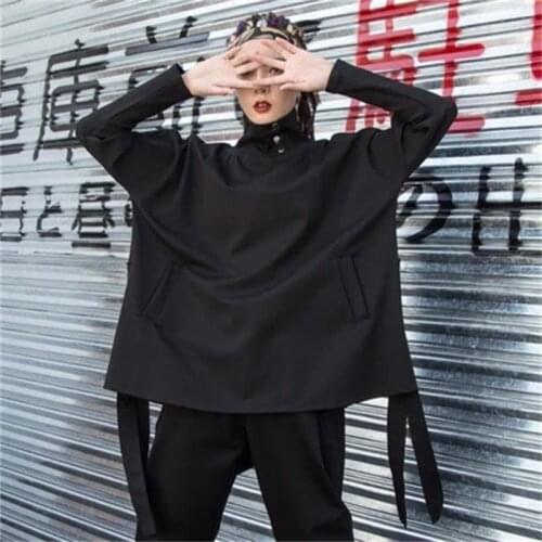 Spring and autumn new large-size personalized womens wear, irregular show Thin half-high collar women bf Harajuku coat