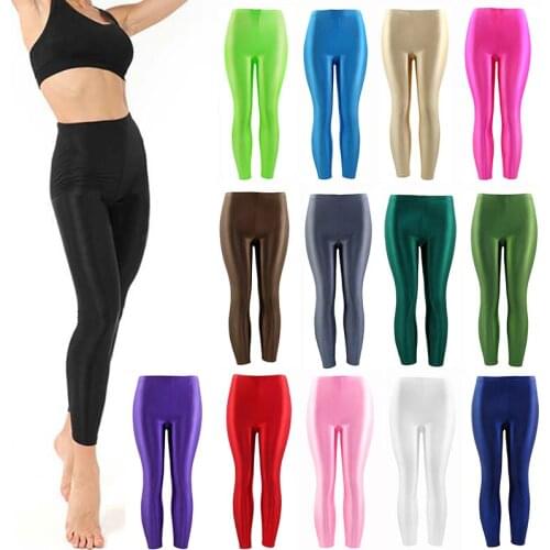 Women 1PC Popular Trousers Leggings Large Size Solid Color Pant For Girl Casual Elastic Fluorescent Spandex Shiny 2020 New