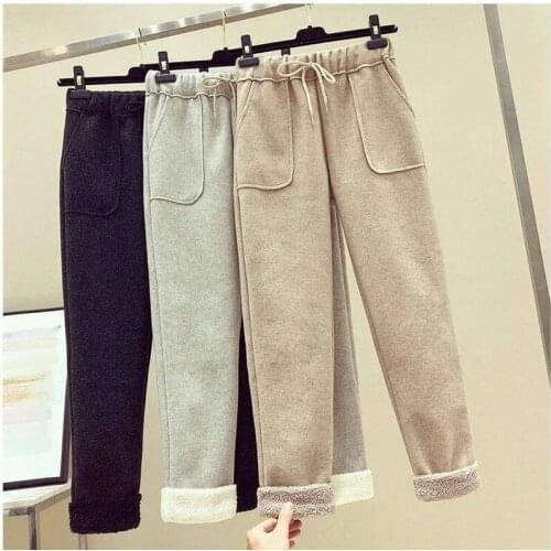 Woolen Casual Pants Women Autumn Winter Loose High Waist Trousers Female Harem Pants Plus Size Thicken Warm Sweatpants