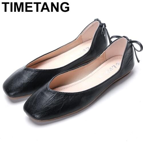 TIMETANGLarge size 35-43 women flat shoes without lace Candy color soft comfortable woman boat shoe black pink ladies ballerinas