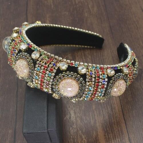 Heavy industry handmade Baroque AB small pearl round starry sky sand gold foil romantic padded headband full crystal for women