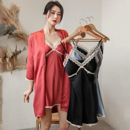 Womens Pajamas Set Sexy Robe Sleepwear Home Dress Clothes Suit Nightgown Bathrobe Underwear Ladies Night Sling Top Mini Dress
