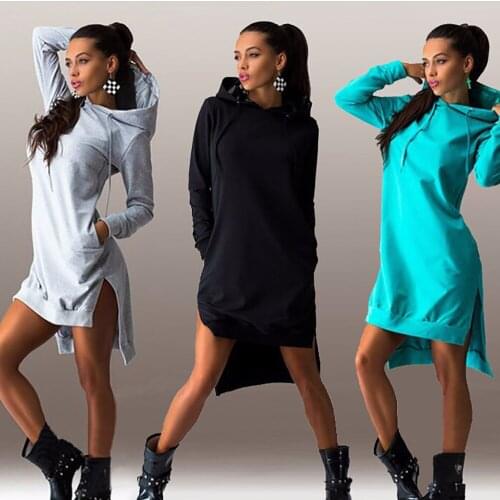 Women Pockets Pullover Casual Hoodies Women Tracksuit Hoodies Sweatshirt Female Slim Hoody Dress