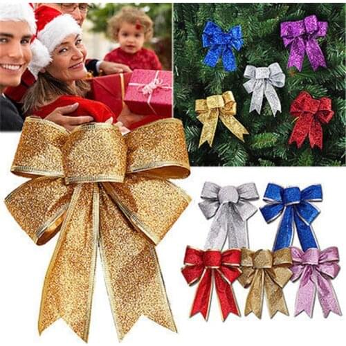 1PC Large 25CM Glitter Christmas Tree Bowknot Party Decoration Ornaments for New Year Xmas Decor
