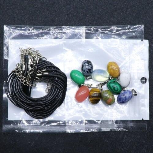 10pcs Elliptic Cylinder Pendants & 10pcs Leather Rope Natural Stone Pendants Necklace Healing Energy Pendulum For Jewelry Making