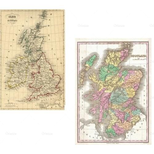 2x Maps UK Scotland Map Canvas Vintage Finley 1800 Art Poster Painting Print Large Old Europe Abstract Wall Art Oil Painting