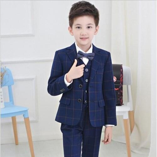2020 New fashion lattice Children suit costume for boy Wedding Suits Blazer Boys Suit For Weddings (suit+vest+pant+shirt+tie)
