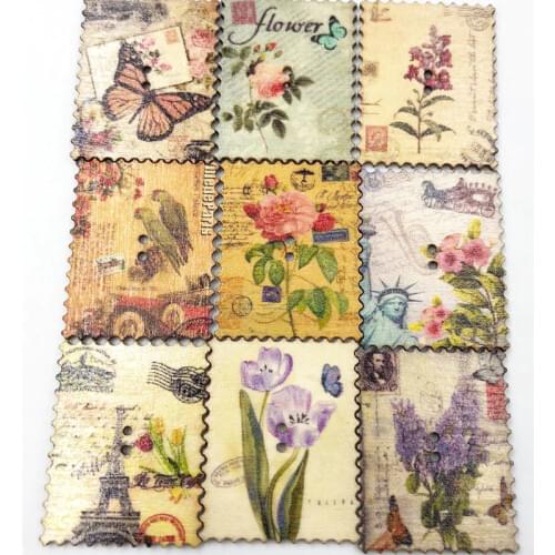 30pcs Flowers Rectangle Wood Scrapbooking Sewing Button 38*30mm WB555