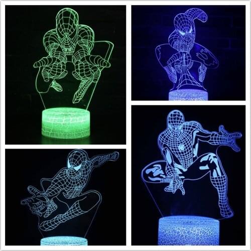 Marvel Avengers Anime 3D Lamp Spider Man Figure Acrylic LED Illusion Lamp USB Colourful NightLight Bedroom Decor for Kids Gifts