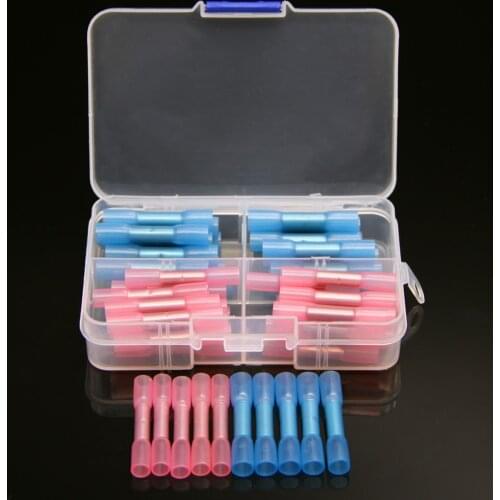 50PCS Assortment Waterproof Seal Wire Butt Insulated Connectors Heat Shrink Crimp Terminals Automotive Kit 14-22AWG