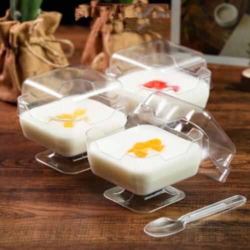 50pcs Creative goblet transparent square disposable dessert plastic cups 110ml pudding ice cream jelly cake yogurt box with lid