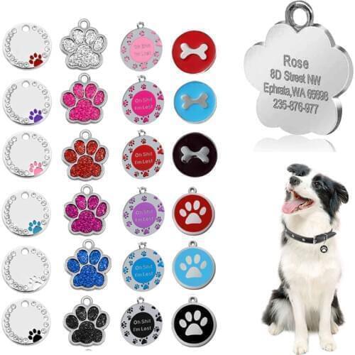 Customized Dog ID Tag Personalized Engraving Pet Cat Name Tags Nameplate Anti-lost Pendant Collar Accessories Metal Keyring