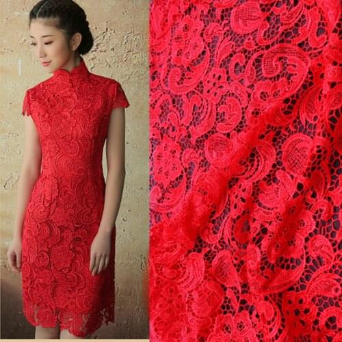 Chinese red Water Soluble Three-dimensional African Heavy Lace Fabrics For Wedding Lace Dress