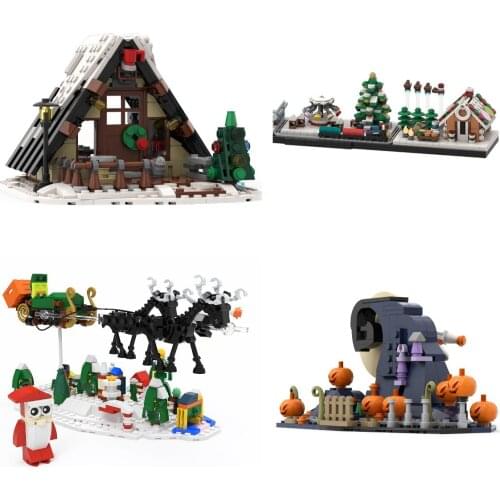 MOC Movie House of Nightmare Christmas Winter Cottage Wonderland Building Blocks Haunted House Model Toys for Kids
