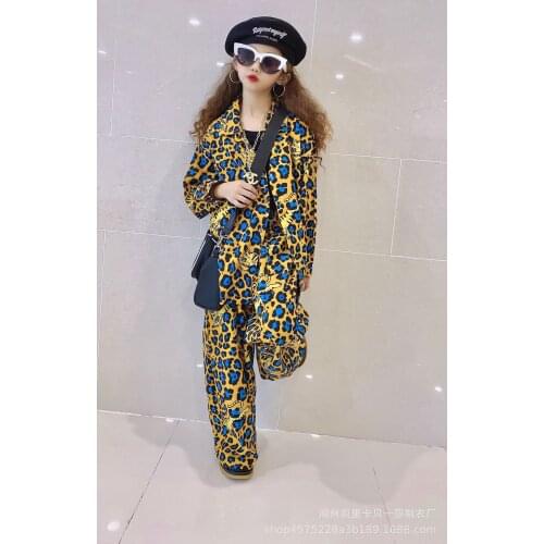 Boy Girl Spring Autumn Girls 2Pcs Set Baby Blouse+Wide Leg Pants Kids Suits Children Streetwear Clothes Leopard Print 3 To 14Y