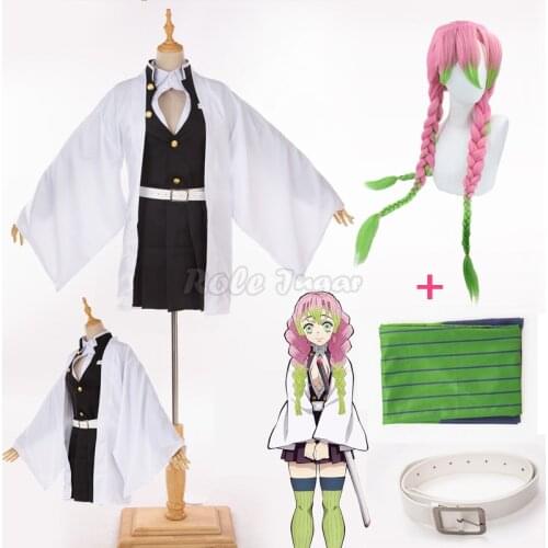 Kanroji Mitsuri Costume Anime Demon Slayer Mitsuri Kanroji Cosplay Wigs Kisatsutai Uniform Kimono Halloween Costume
