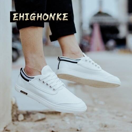 2021jingdian flat breathable white shoes Korean fashion trend lace-up sports canvas shoes mens casual running sneakers size 44