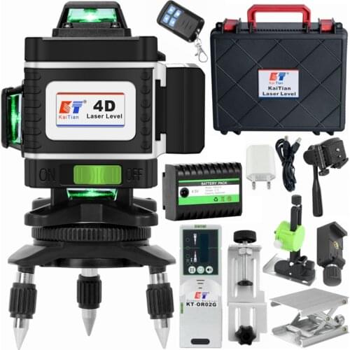 KaiTian 4D Laser Level Receive Cross 16 Lines Self-Leveling 360 Horizontal&Vertical Super Powerful Green Line Niveau Laser Level