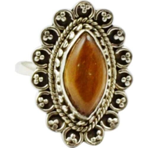 Lovegem Genuine Tiger Eye Ring 925 Sterling Silver,Size : 7.25, AR3304