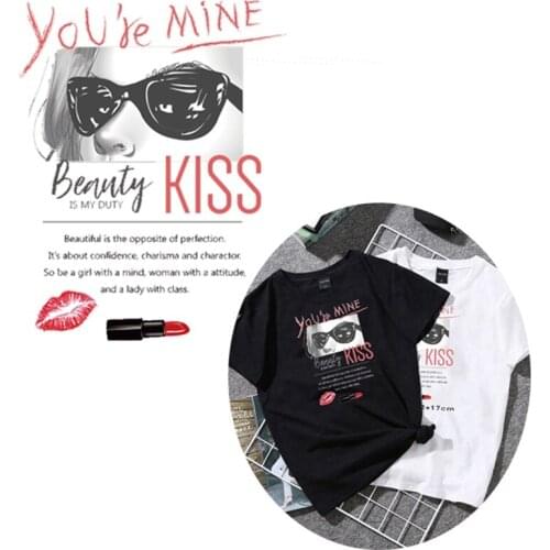 Fashion Lip Kiss Iron on Heat Transfer Printing Patches Stickers Washable for Clothes T-shirts DIY Appliques Letter Girl Patches