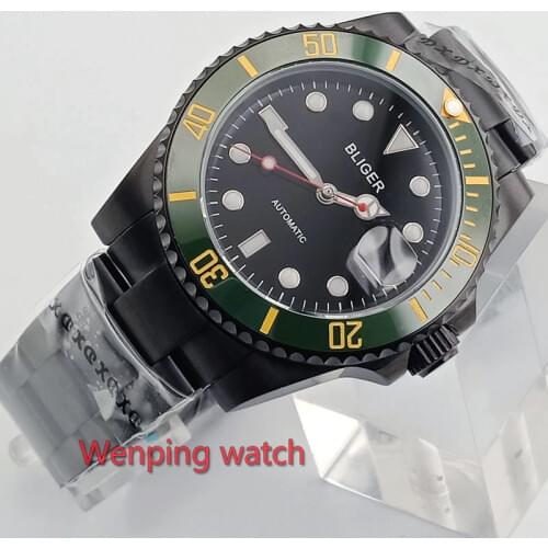 40mm Bliger Mens watches luminous series dial PVD case 9 types for you red small second sapphire glass automatic movements