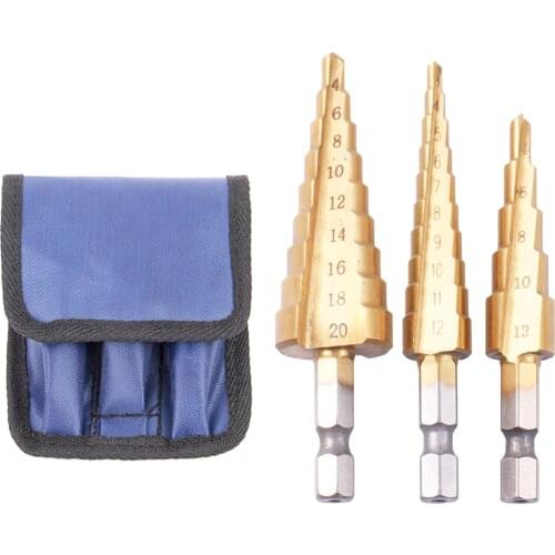 3pcs HSS Straight Groove Step Drill Bit Set 3-12mm 4-12mm 4-20mm Titanium Coated Metal Hole Cutter Core Drill Bits