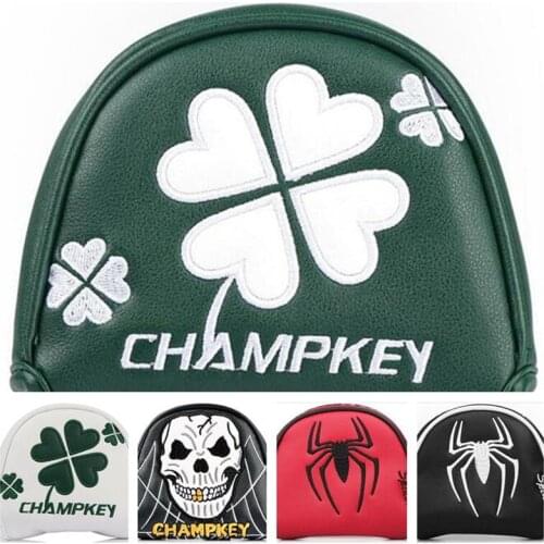 NEW MALLET golf putter headcover pu leather golf club putter covers 5.3"x4.5" FOUR LEAF CLOVER SKULL SPDIER