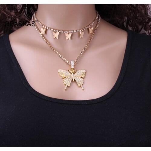 Butterfly Pendant Necklace Rhinestone Chain For Woman Blings Sneakers Crystal Chain Choker Necklace Jewelry PT