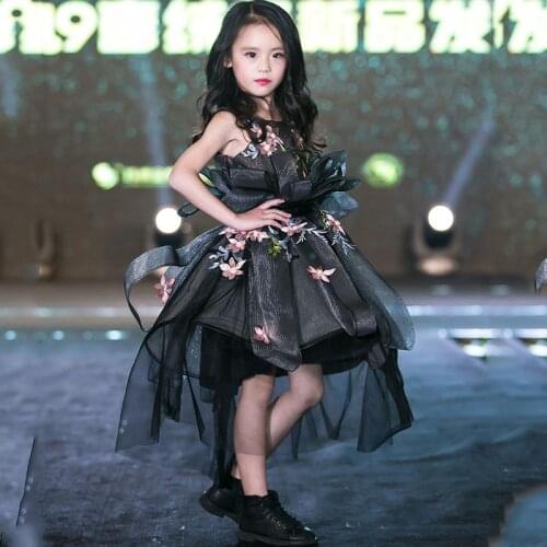 Tutu Dress Girl Kids Children Catwalk Host Piano Costume Appliques Sleeveless Flower Girl Dress Fashion Mesh Clothing 2-12 Years