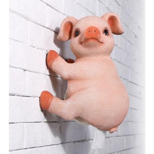 Resin 3D Kawaii Cute PIG Bathroom Waterproof Tissue Towel Toilet Tissue Box Carton Wall Hanging Roll Paper Holder
