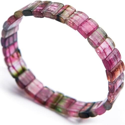 Drop Shipping Women Lady Healing Crystal Rectangle Bead Bracelet Colorful Natural Tourmaline Bracelet Bangles