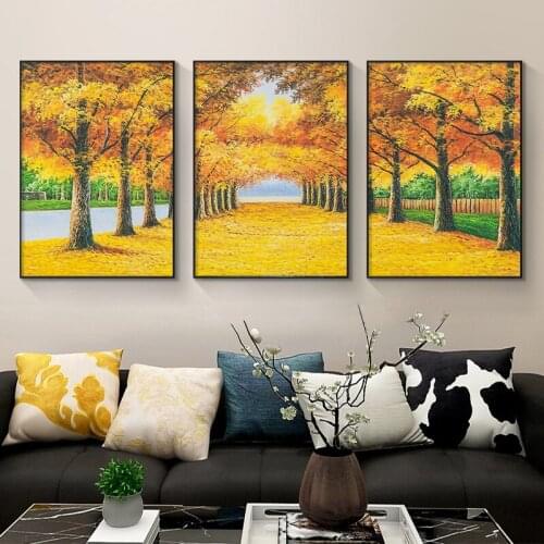 Modern Nordic Style Poster Canvas Printing Autumn Golden Forest Fallen Leaves Landscape Pictures Painting For Living Room Decor