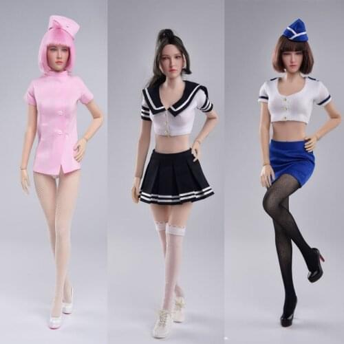 Createmodels 1/6 Scale D-04 Maid Suit Nurse Uniform School Clothes Stewardess Uniform Costume & Head Model Toy In Stock