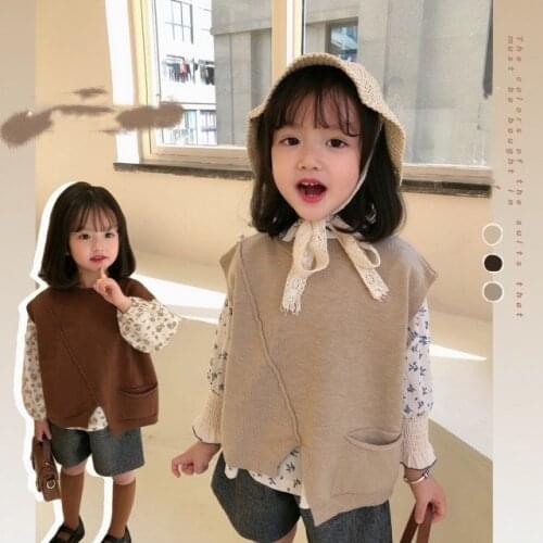 2021 Spring New Toddler Kids Baby Boys and Girls Solid Sleeveless Knit Vest Sweater Fashion Children Knitted Pullover Tops