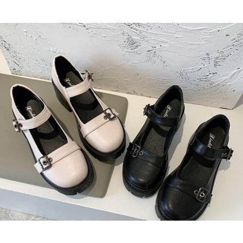 Japanese sweet lolita shoes kawaii girl round head thick bottom shallow mouth kawaii shoes cosplay loli daily single shoes