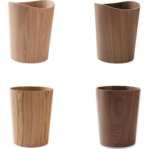 9L Garbage Bin Natural Solid Wood Round Trash Can Simple Household Wastebasket No Lid Kitchen Office Hotel Cleaning Tools