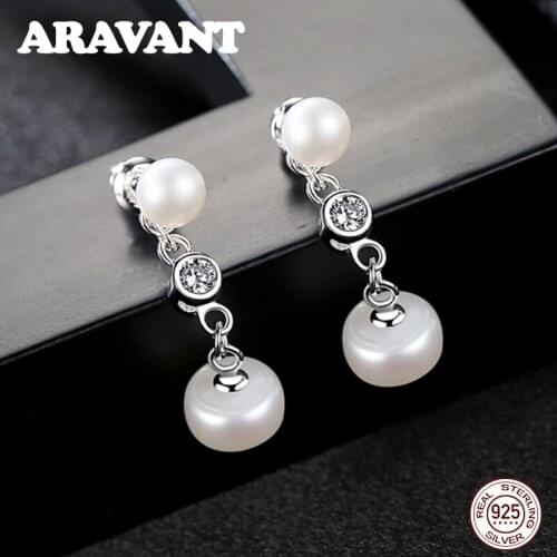 Pearl Earrings Natural Freshwater Pearl Long Chain Drop Earrings 925 Sterling Silver Jewelry For Women Pearl Jewelry 3 Color