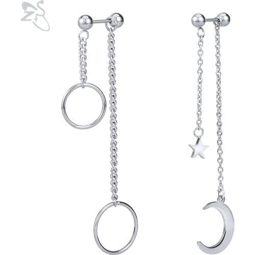 ZS 1 Pair Kpop Stainless Steel Earrings Long Drop Earring For Women Girls Circle Moon Star Pendant Earring Gift Accessories 2019