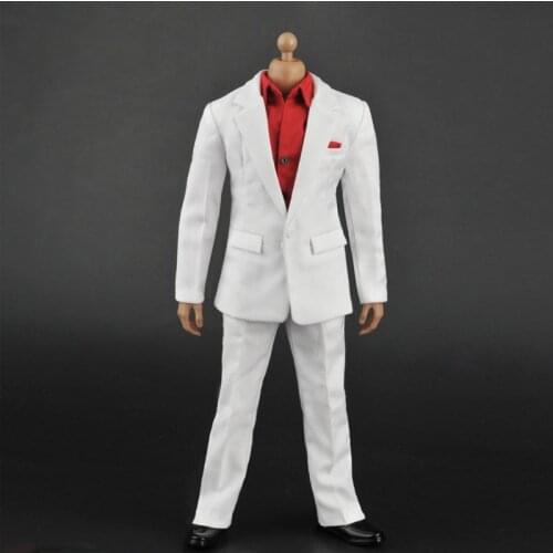 1/6 scale ZY5006 White Suit Red Shirt Pants Set Male Soldier Suit Clothes Model For 12'' Action Figure Body Collection