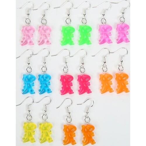 1pair Drop Earrings Resin Cartoon Dinosaur Flatback Dangle Earrings for woman Birthday Gifts Jewelry